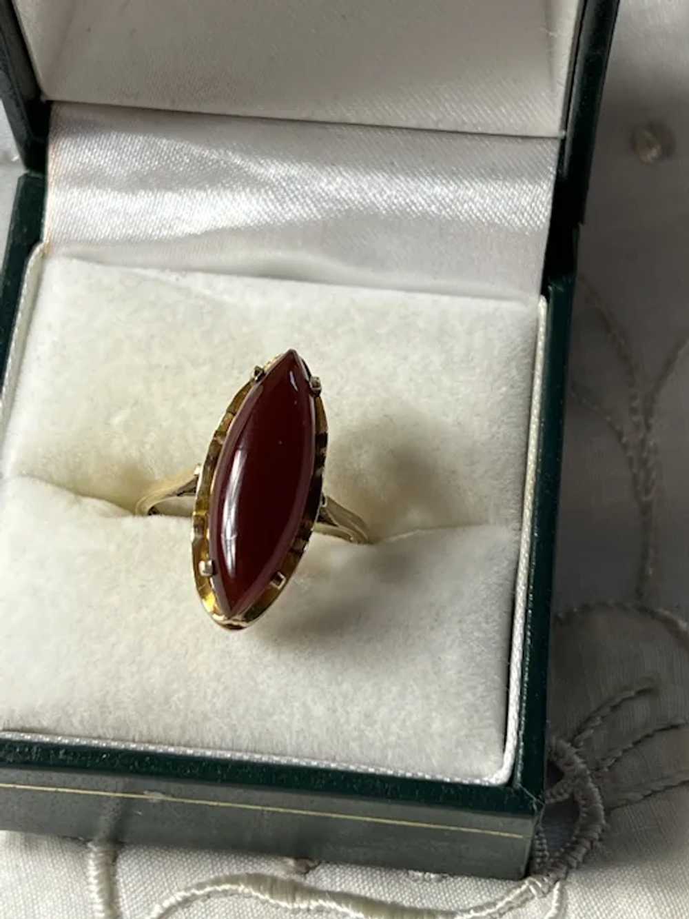 Vintage 9 KT Gold Carnelian Dress Ring - image 2