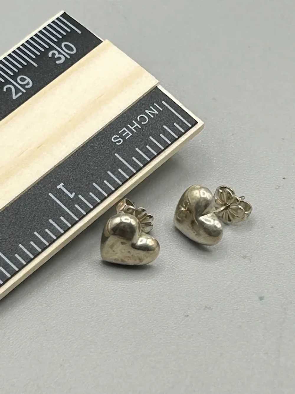 Puffy Hearts Studs Earrings Pierced Small Sterlin… - image 5