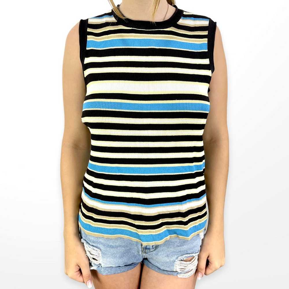 90s ANNE KLEIN Vintage Striped Ribbed Sleeveless … - image 5