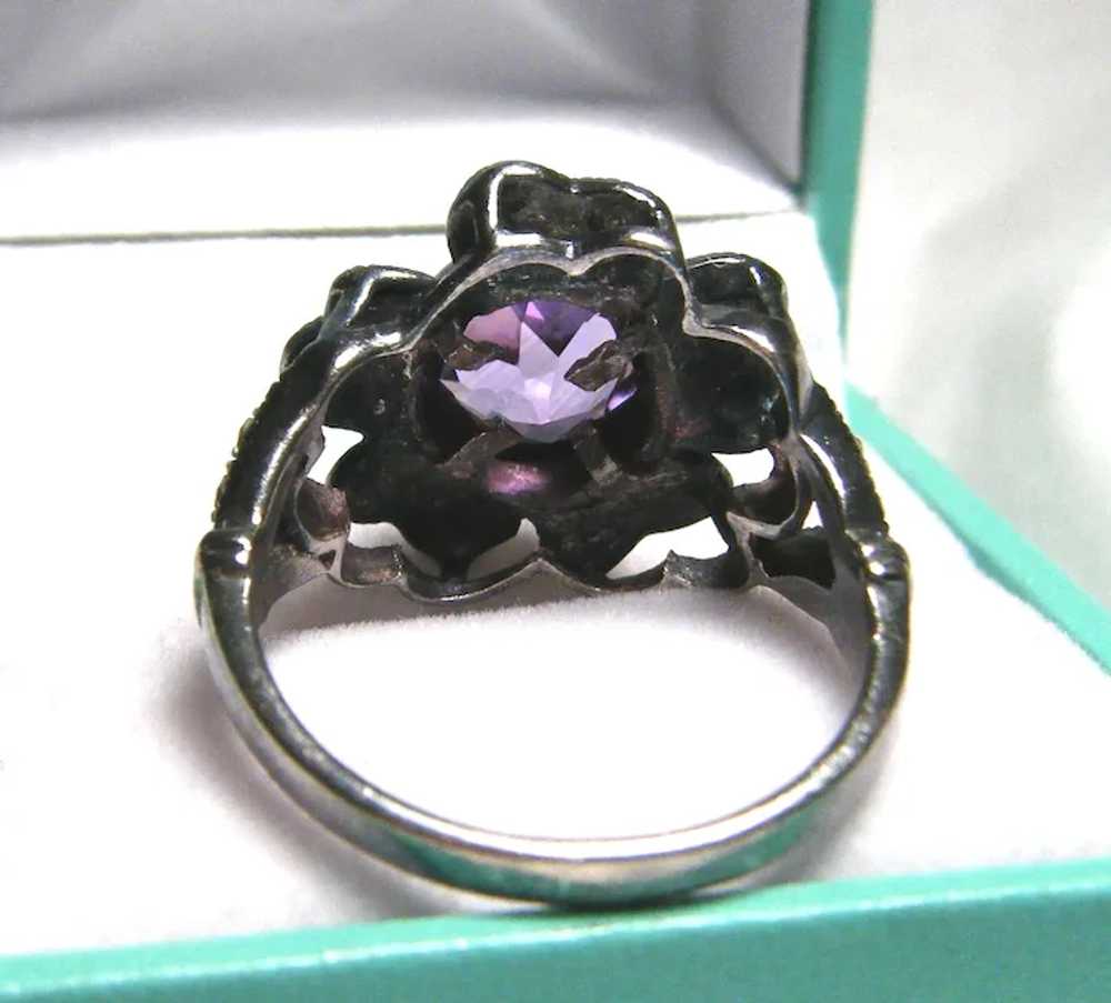 Large Vintage Signed A 925 Amethyst Marcasite Sha… - image 6