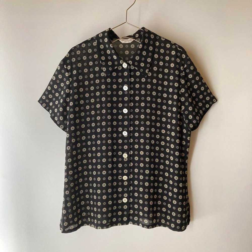 vintage black all-over pattern shirt blouse 80s 9… - image 1