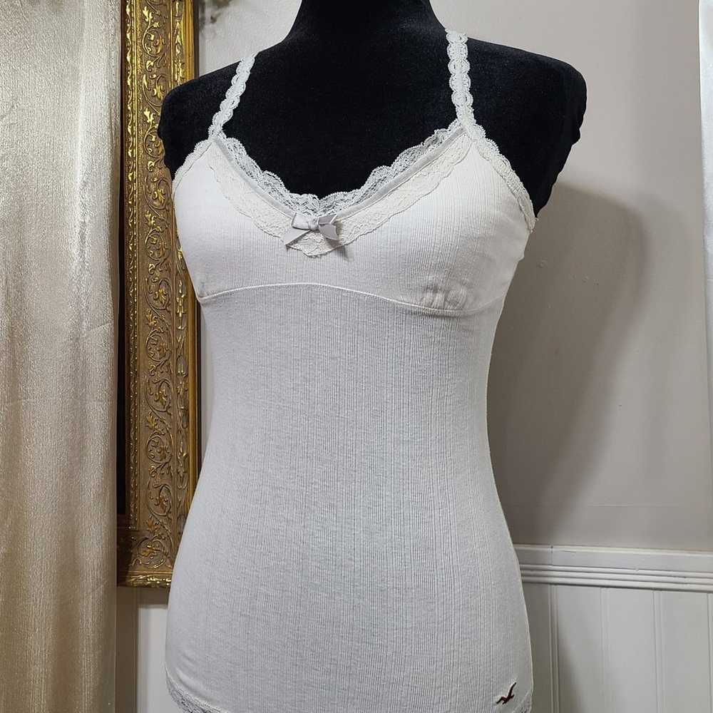 Rare ♡ Y2k ♡ Hollister White Lace Ribbed Cami Tan… - image 5