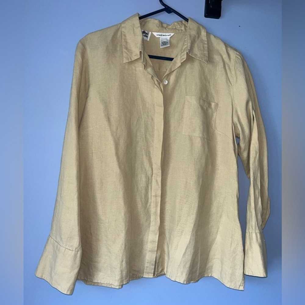 Vintage Irish Linen Button Up Shirt Size XL Beige… - image 1