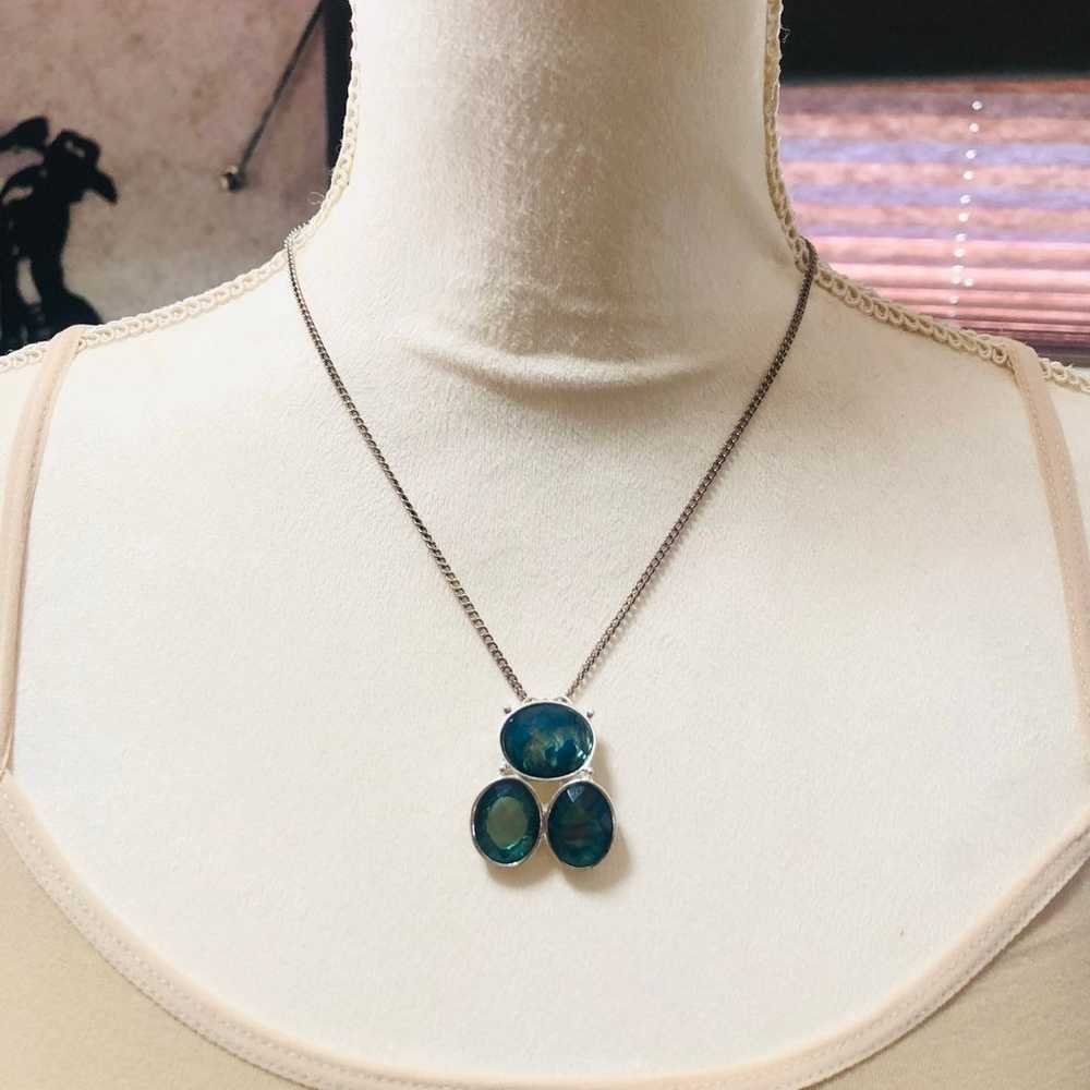 Faceted sea blue glass pendant on chain necklace - image 2