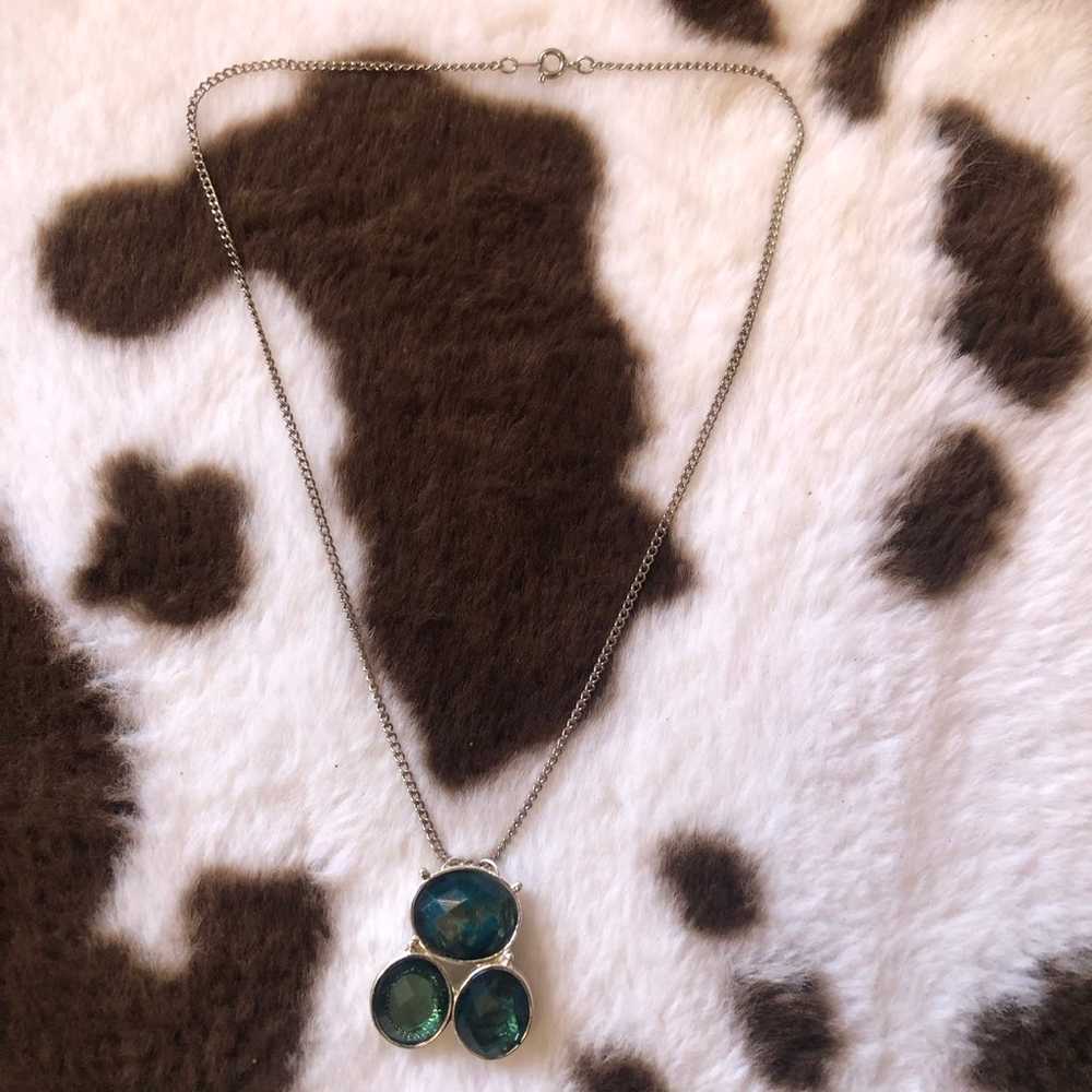 Faceted sea blue glass pendant on chain necklace - image 5