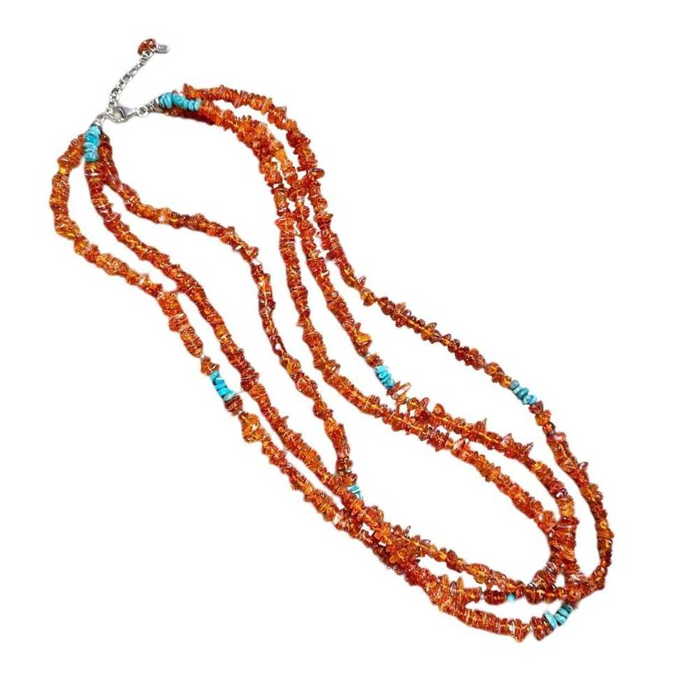 Amber & turquoise multi-strand stone beaded neckl… - image 1