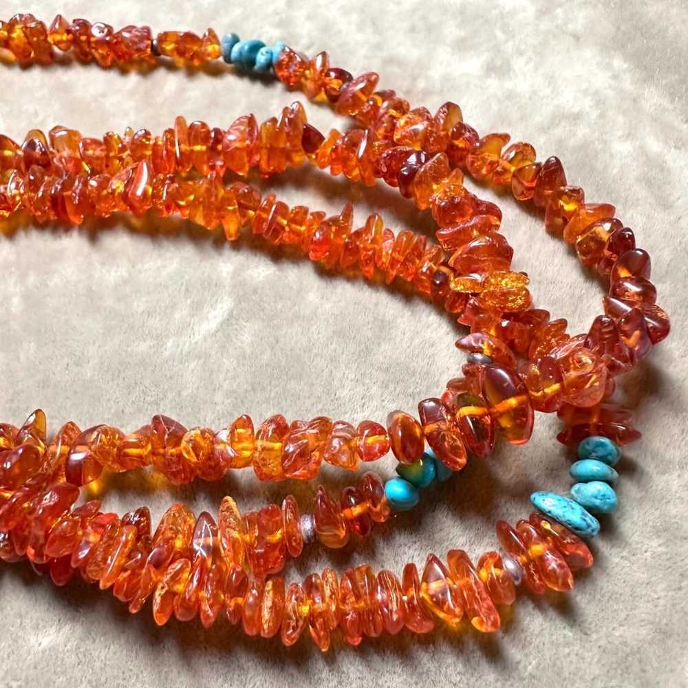 Amber & turquoise multi-strand stone beaded neckl… - image 2