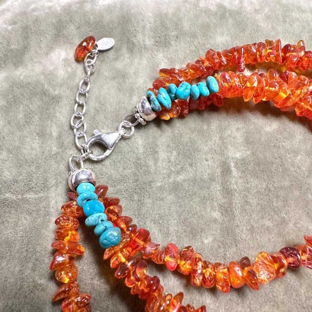 Amber & turquoise multi-strand stone beaded neckl… - image 3