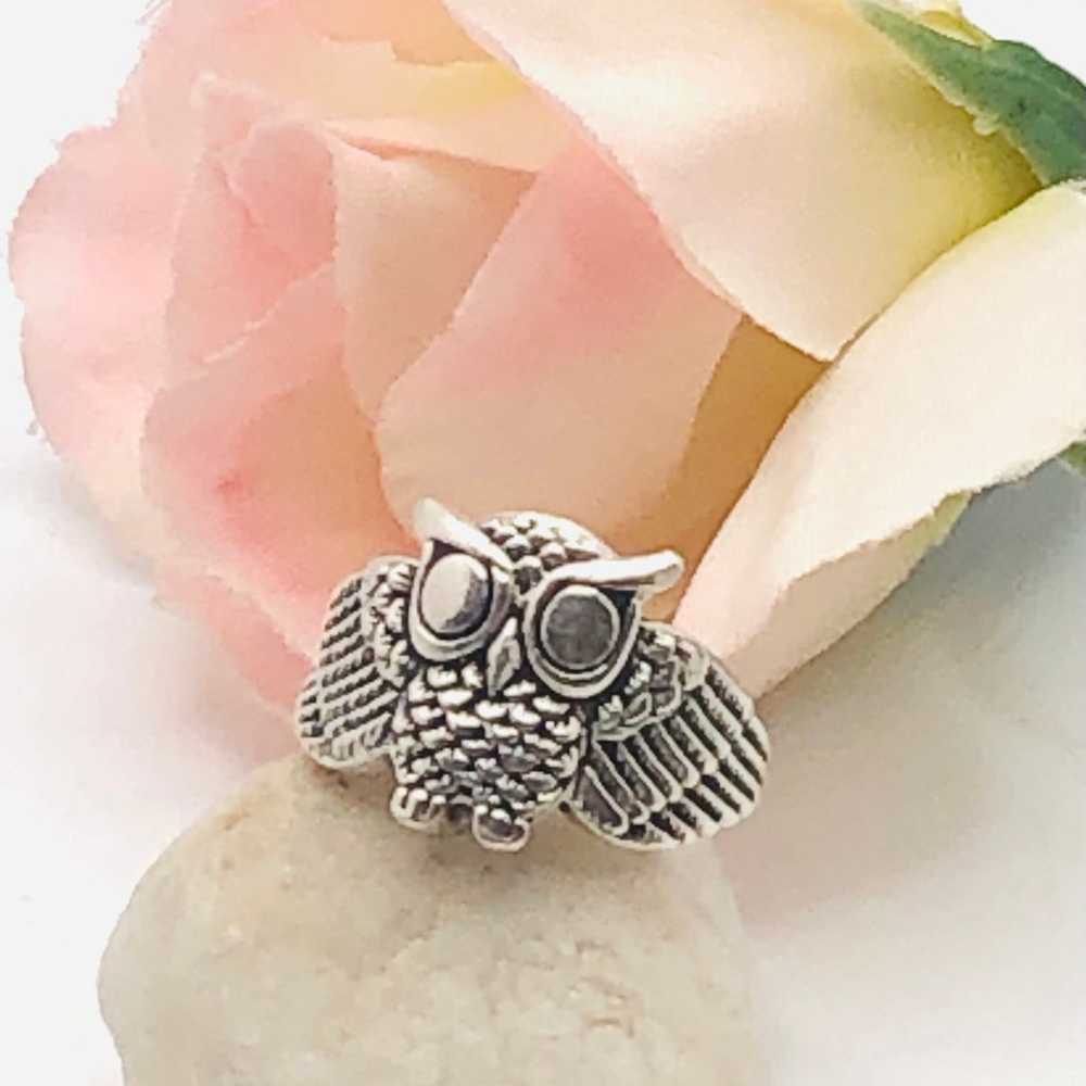 Vintage Sterling Silver Owl Ring - image 1