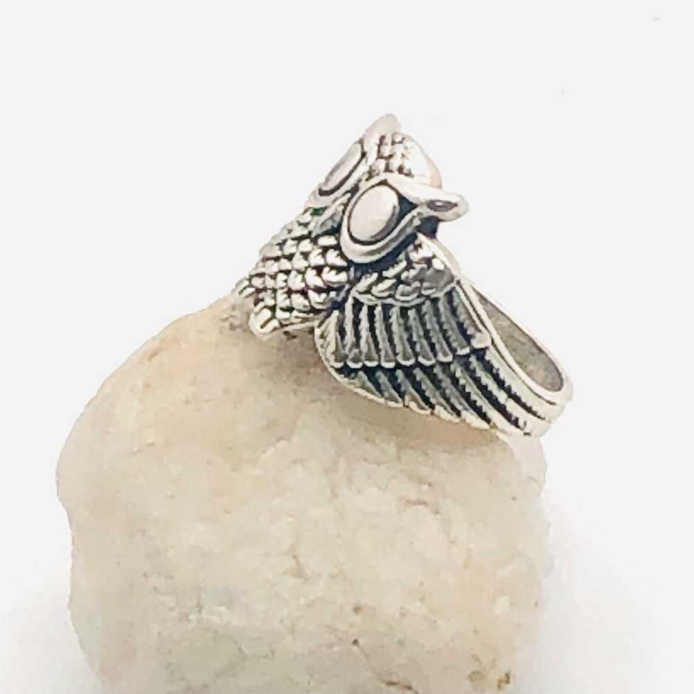 Vintage Sterling Silver Owl Ring - image 2