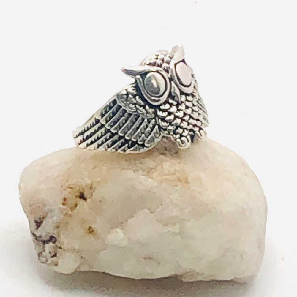 Vintage Sterling Silver Owl Ring - image 3