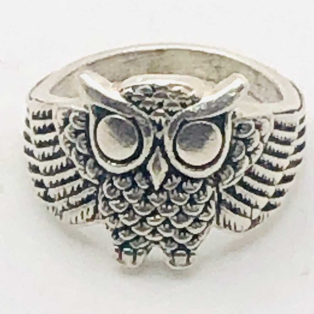 Vintage Sterling Silver Owl Ring - image 4