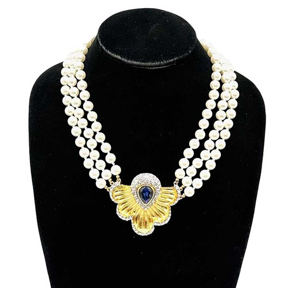 Catwalk Jon Blue Glass Rhinestone Glass Pearl Gol… - image 3