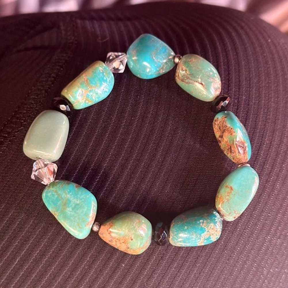 Vintage Silpada Beaded Turquoise Stretch Bracelet - image 1