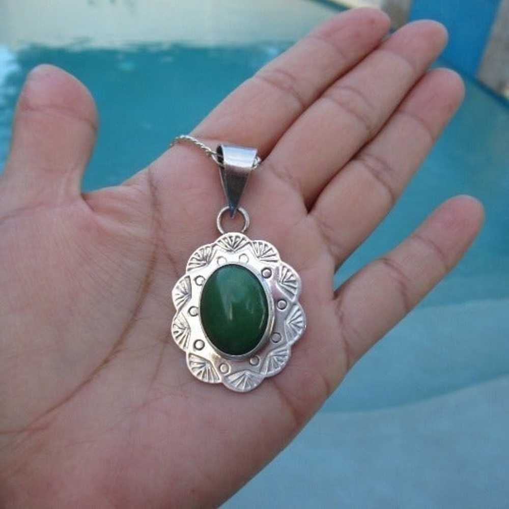 Gorgeous Mexican Large Sterling Silver Jade Penda… - image 1