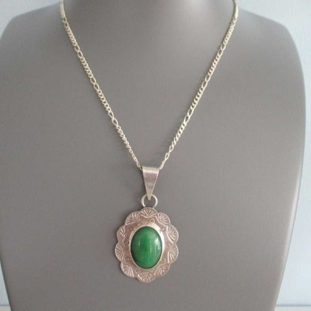 Gorgeous Mexican Large Sterling Silver Jade Penda… - image 2