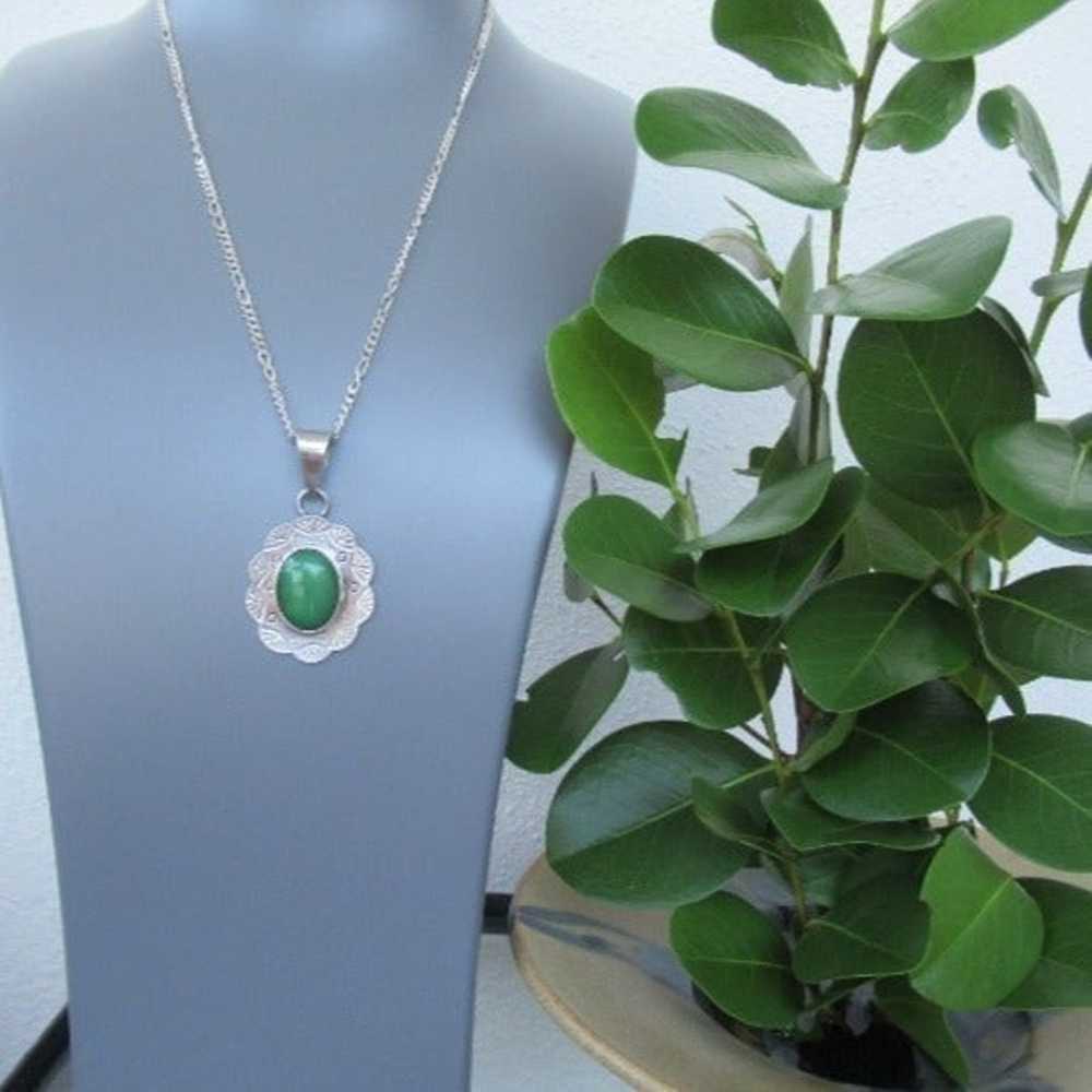 Gorgeous Mexican Large Sterling Silver Jade Penda… - image 3