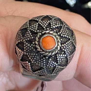 Ring Size 8.5 Orange Coral Sterling Silver 925 Wo… - image 1