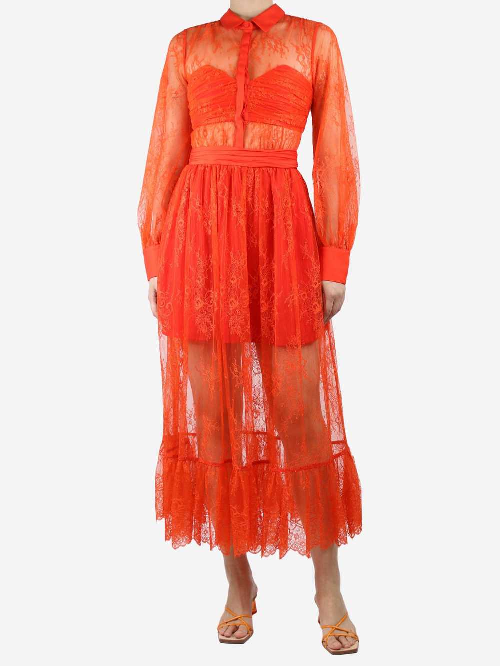 Self-Portrait Orange lace gathered maxi dress - s… - image 3