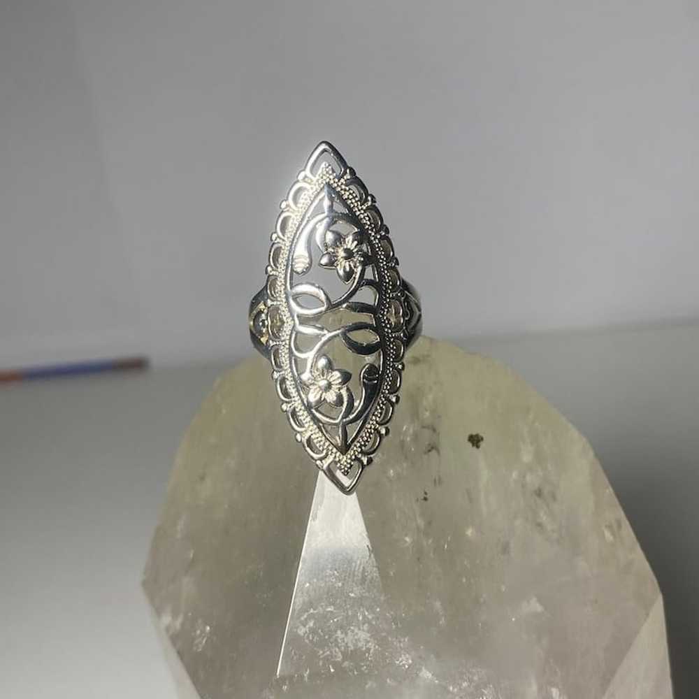 Beautiful Long Floral Silver Statement  Ring - image 4