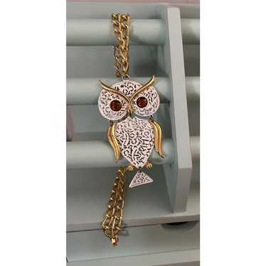 Vintage Articulated Owl Statement Pendant Necklace - image 1