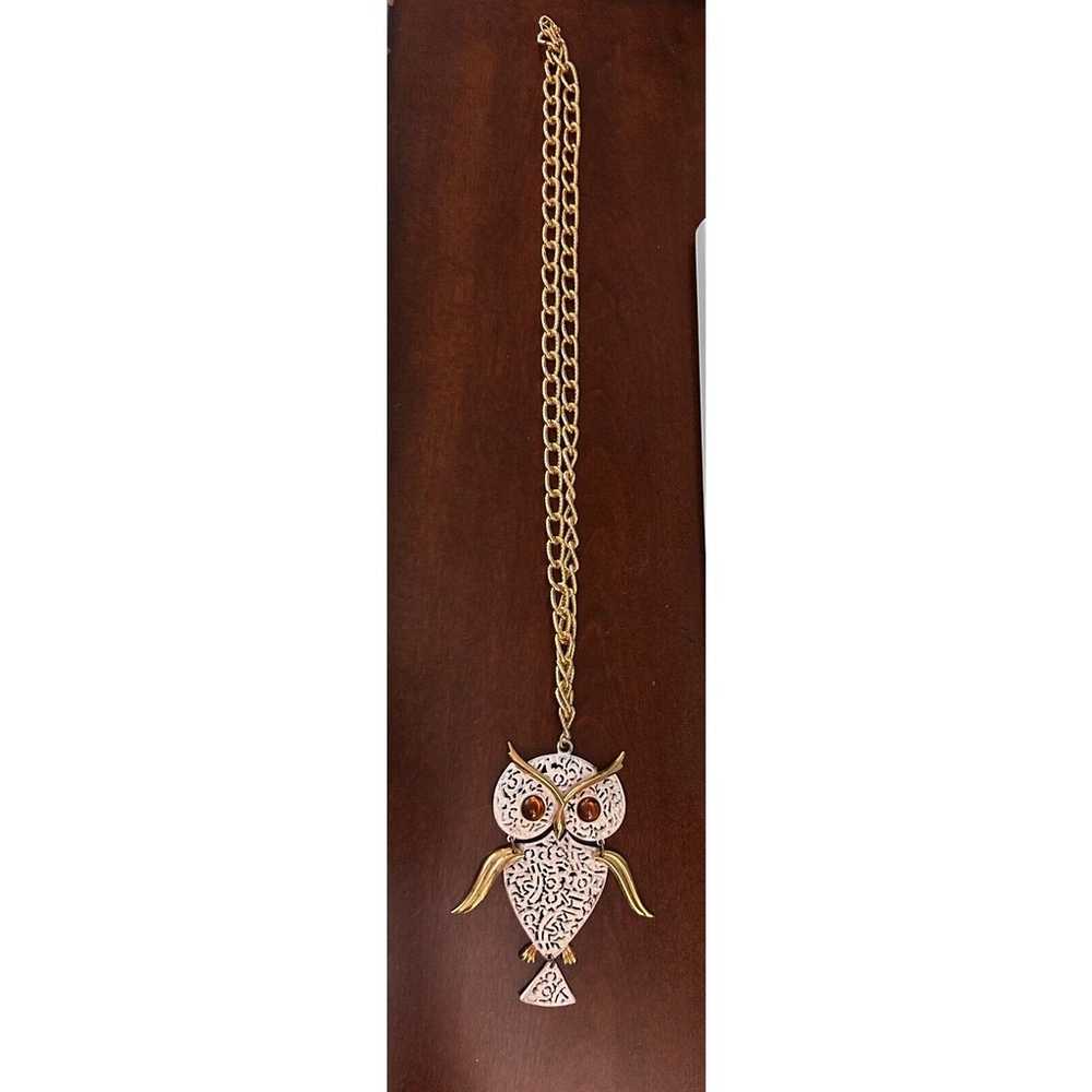 Vintage Articulated Owl Statement Pendant Necklace - image 3