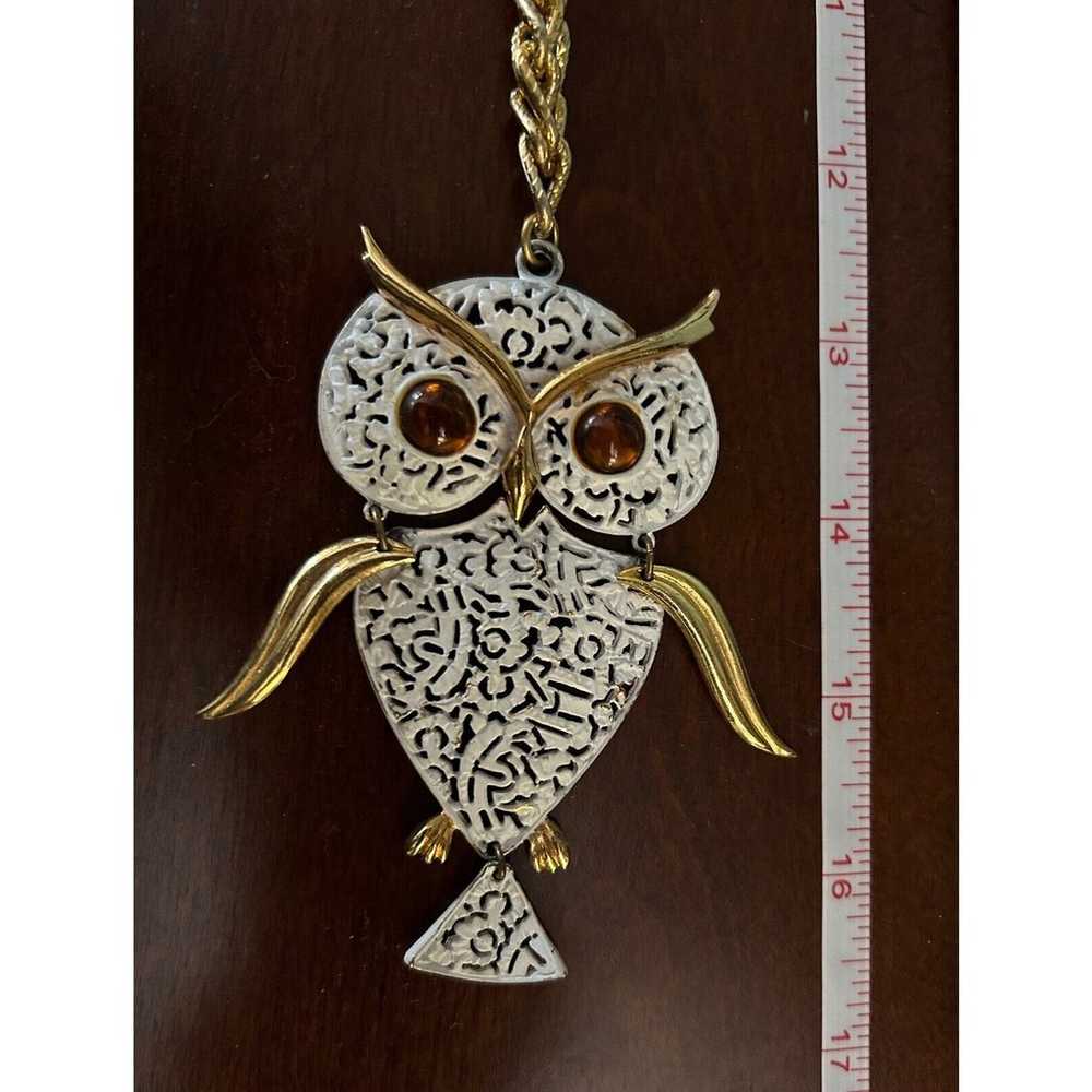 Vintage Articulated Owl Statement Pendant Necklace - image 5