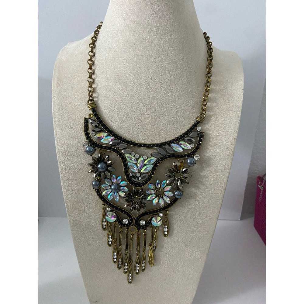 Rare vintage glass rhinestone floral bib necklace - image 1