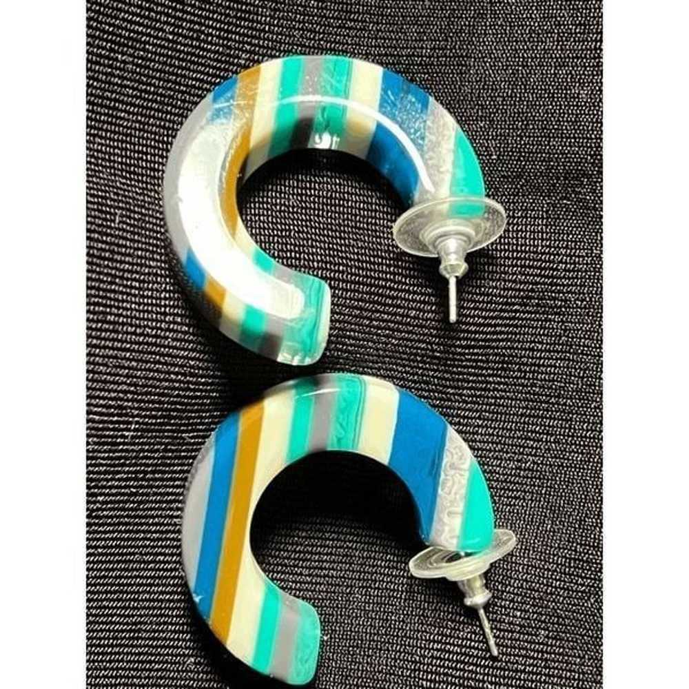 Vintage 90s Chunky Striped Resin Hoop Earrings - image 1