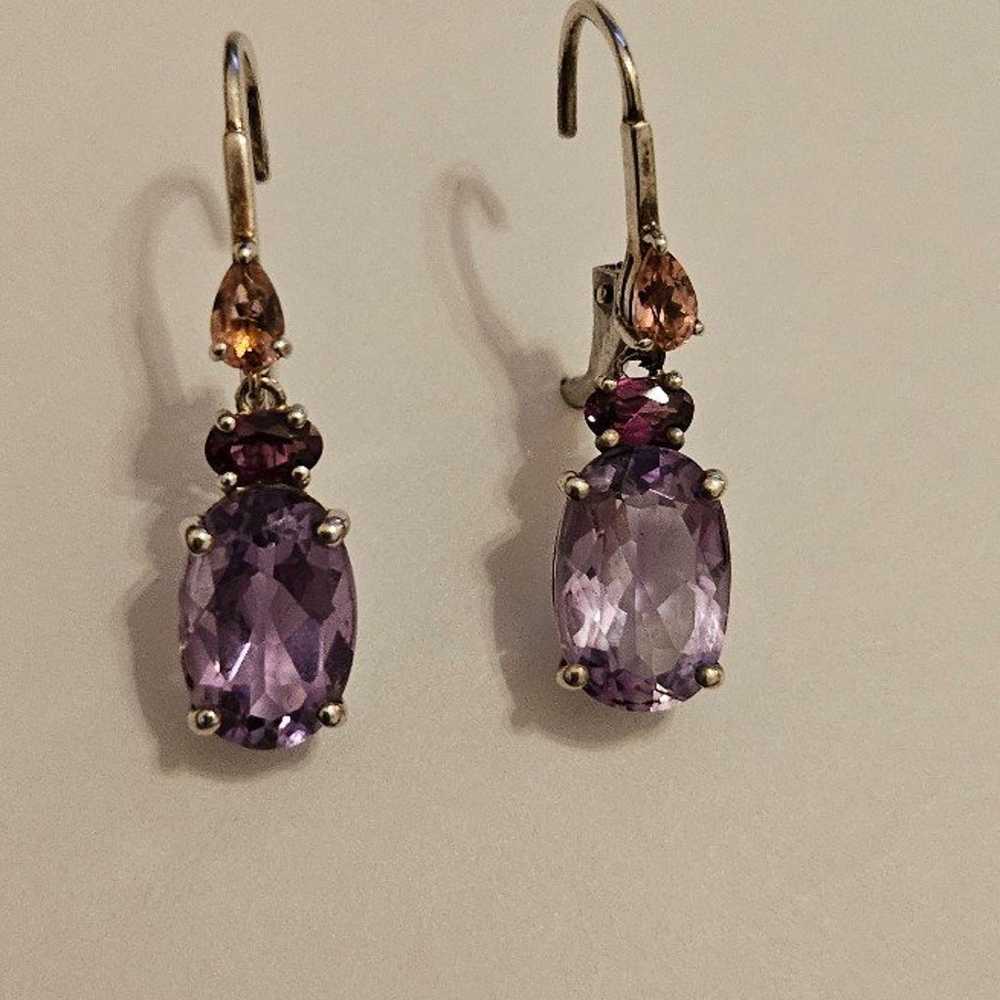 Vintage Sterling Silver Amethyst Earrings - image 2