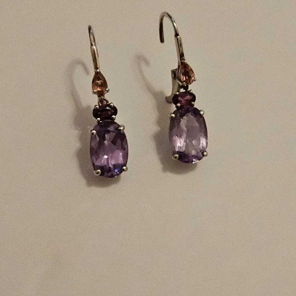 Vintage Sterling Silver Amethyst Earrings - image 3