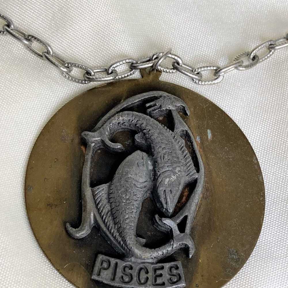 1970's Pisces Necklace, Zodiac Pendant, Vintage A… - image 1