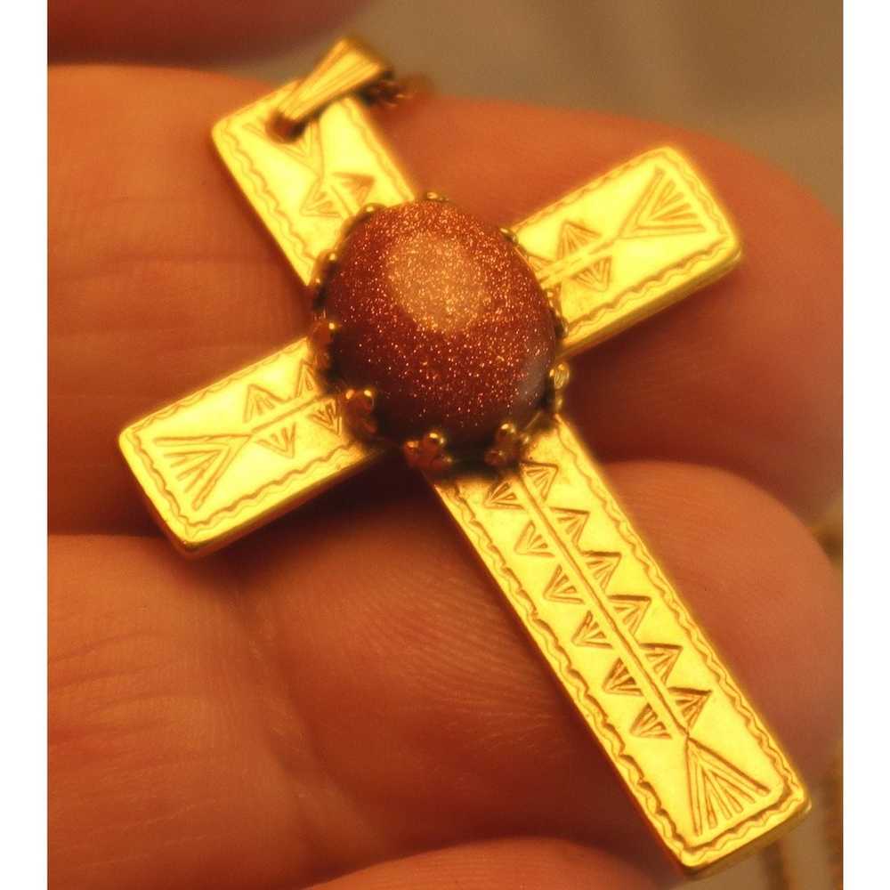 Vintage Goldstone Cross Necklace - image 2