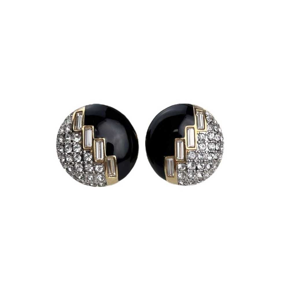 Swarovski Vintage Clip On Earrings Gold Tone Blac… - image 1