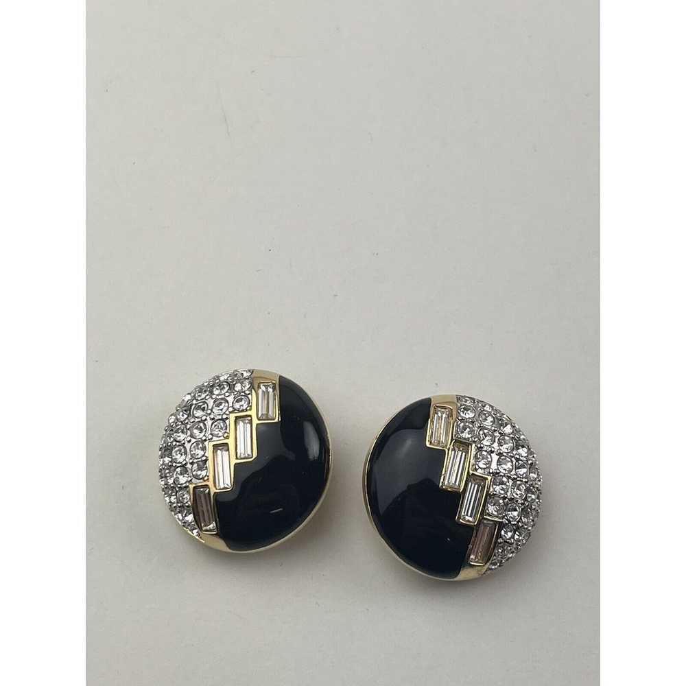 Swarovski Vintage Clip On Earrings Gold Tone Blac… - image 3