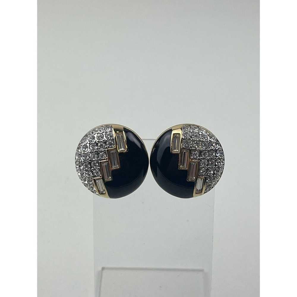 Swarovski Vintage Clip On Earrings Gold Tone Blac… - image 9