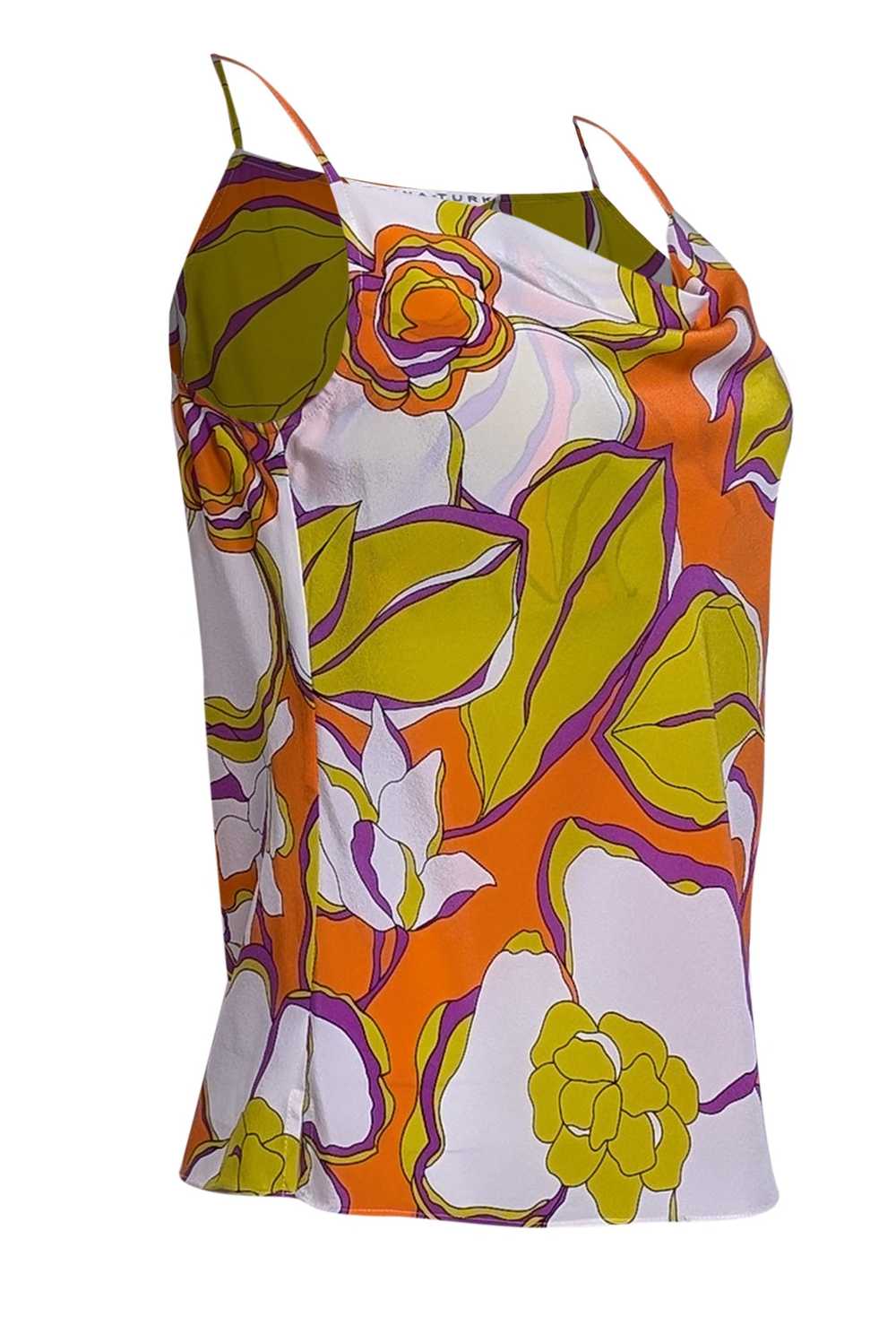 Trina Turk - Orange & Yellow Floral Print Silk Co… - image 2