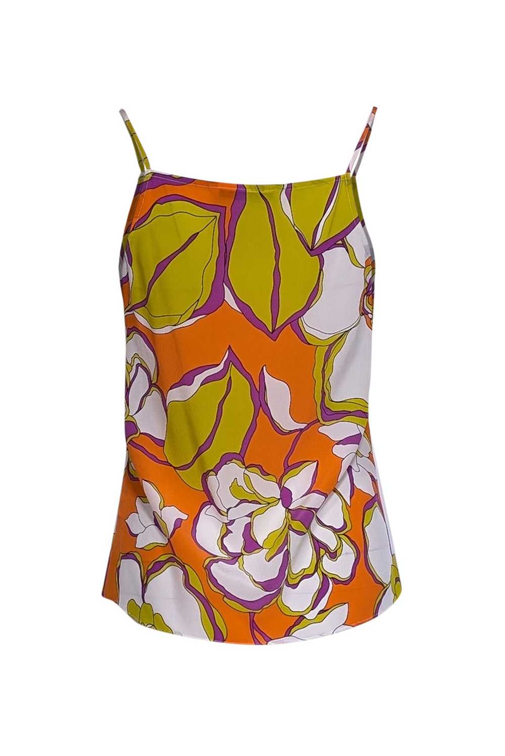 Trina Turk - Orange & Yellow Floral Print Silk Co… - image 3