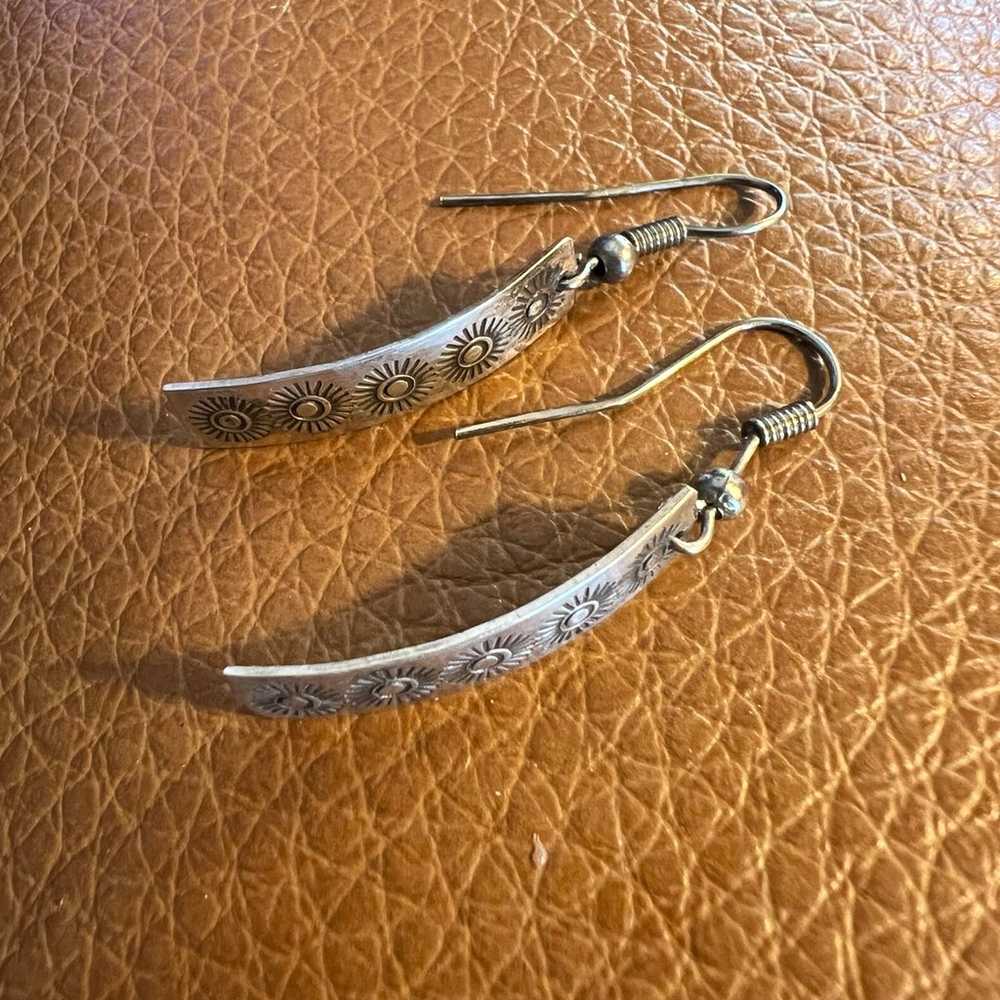 Sterling Silver Vintage Stamped Native Earrings - image 3