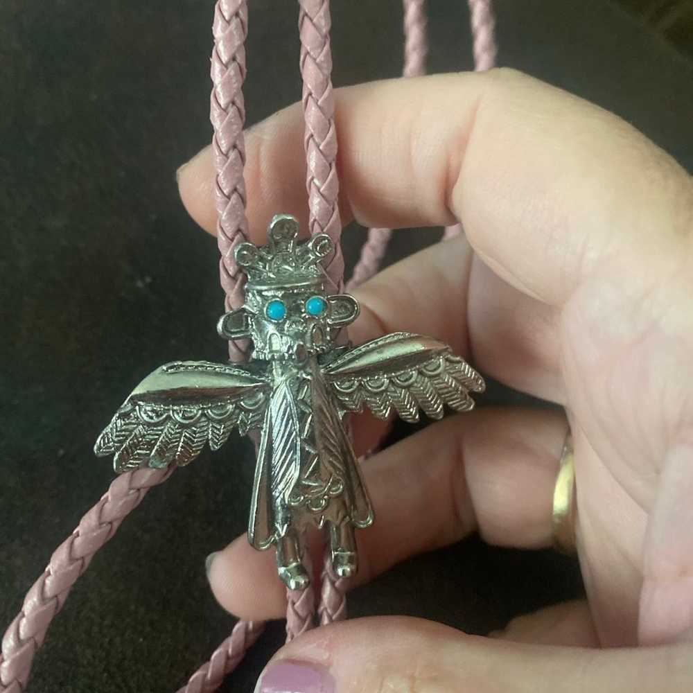 Vintage Native American bolo tie/ turquoise eyes - image 4