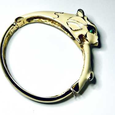 Beautiful Vintage Panther Clamp Bracelet White En… - image 1