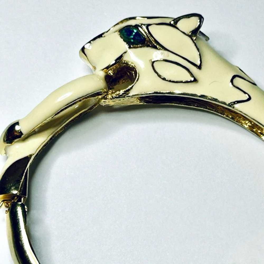 Beautiful Vintage Panther Clamp Bracelet White En… - image 3