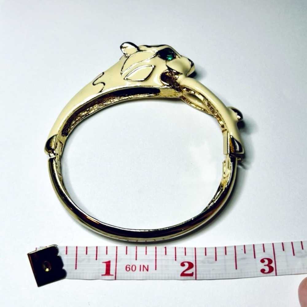 Beautiful Vintage Panther Clamp Bracelet White En… - image 7