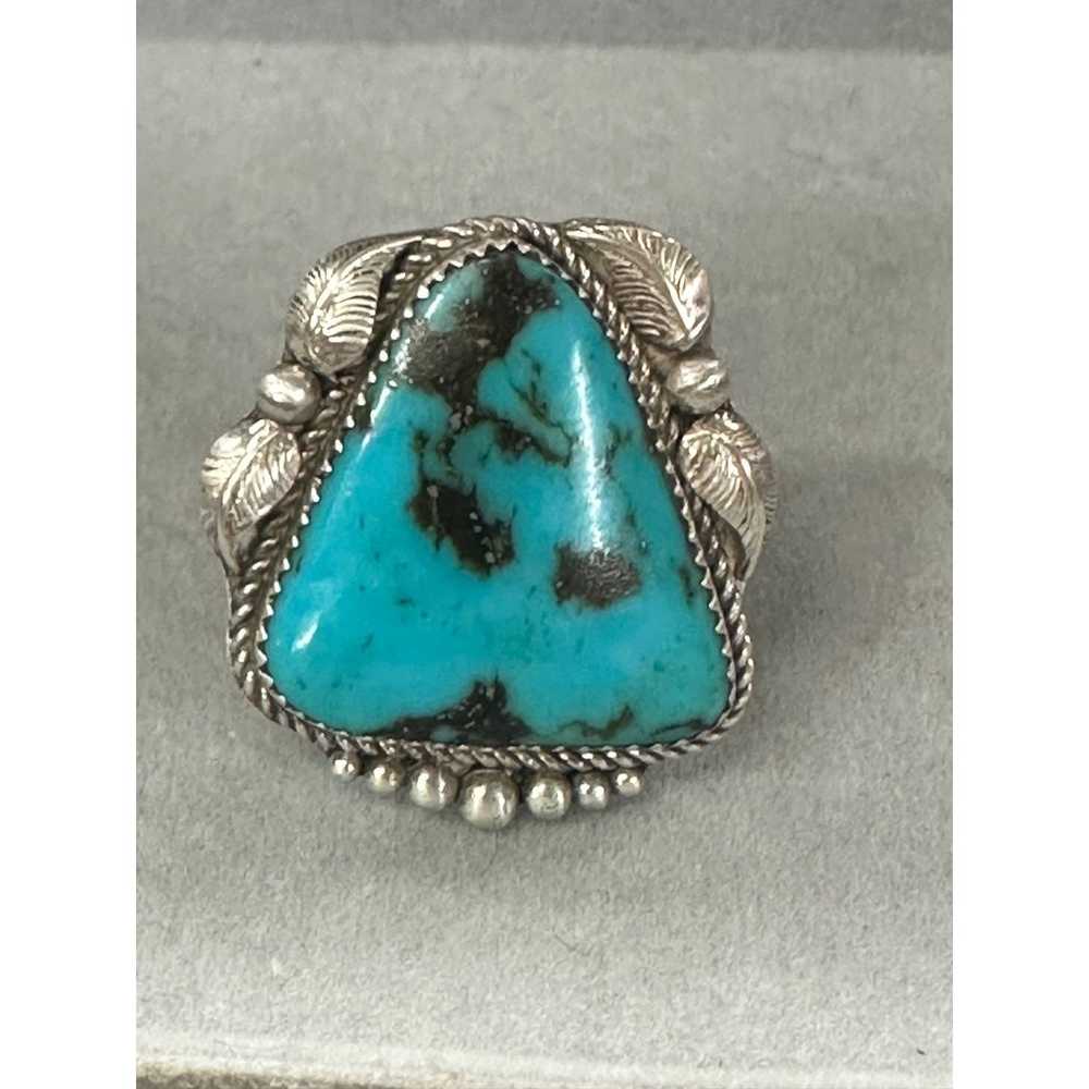 Vintage Navajo Yazzie Large Sterling Silver Turqu… - image 1