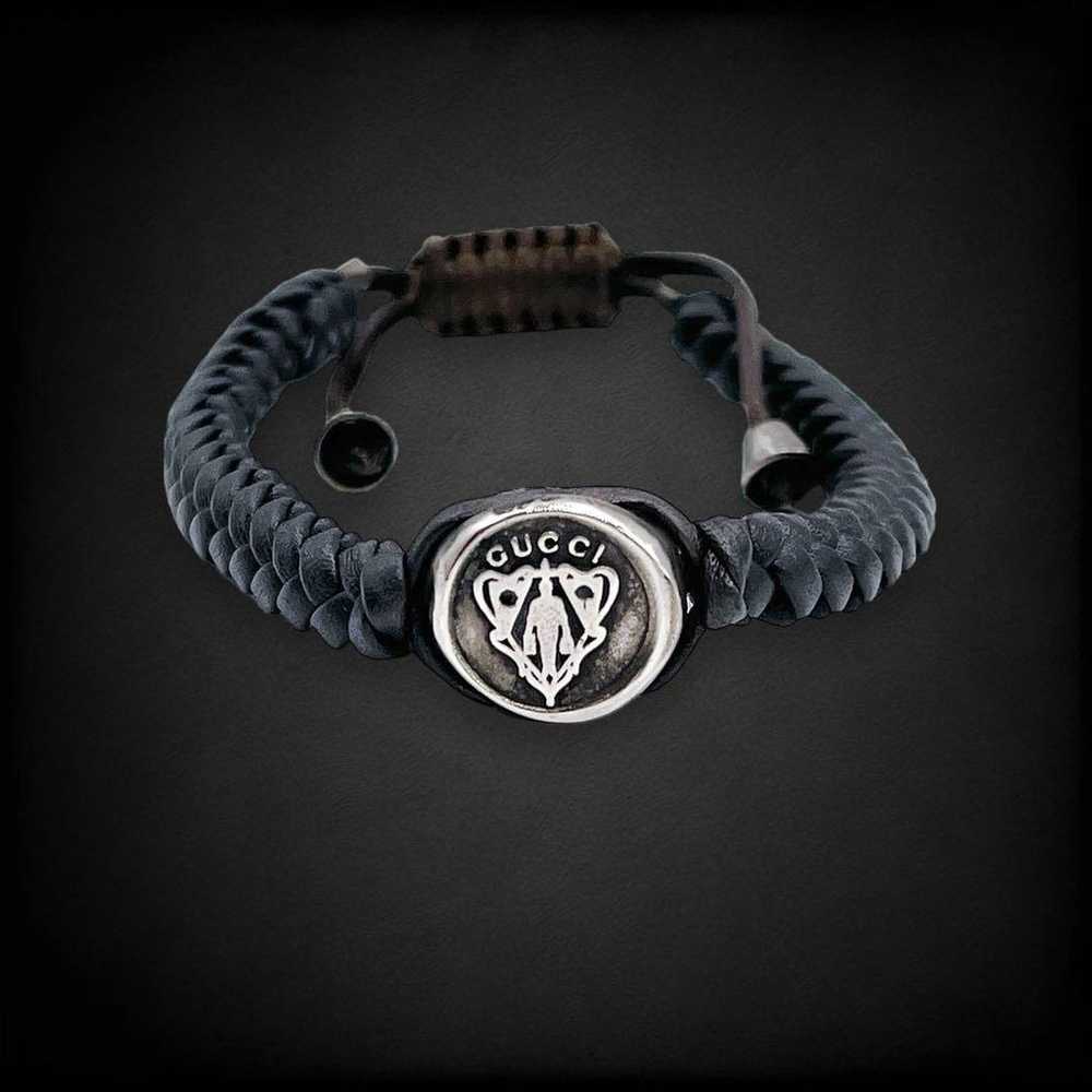 Gucci Bracelet Emblem Crest Leather Black Silver … - image 1