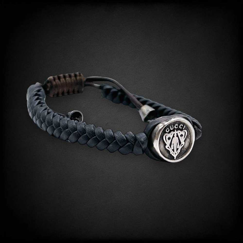 Gucci Bracelet Emblem Crest Leather Black Silver … - image 2