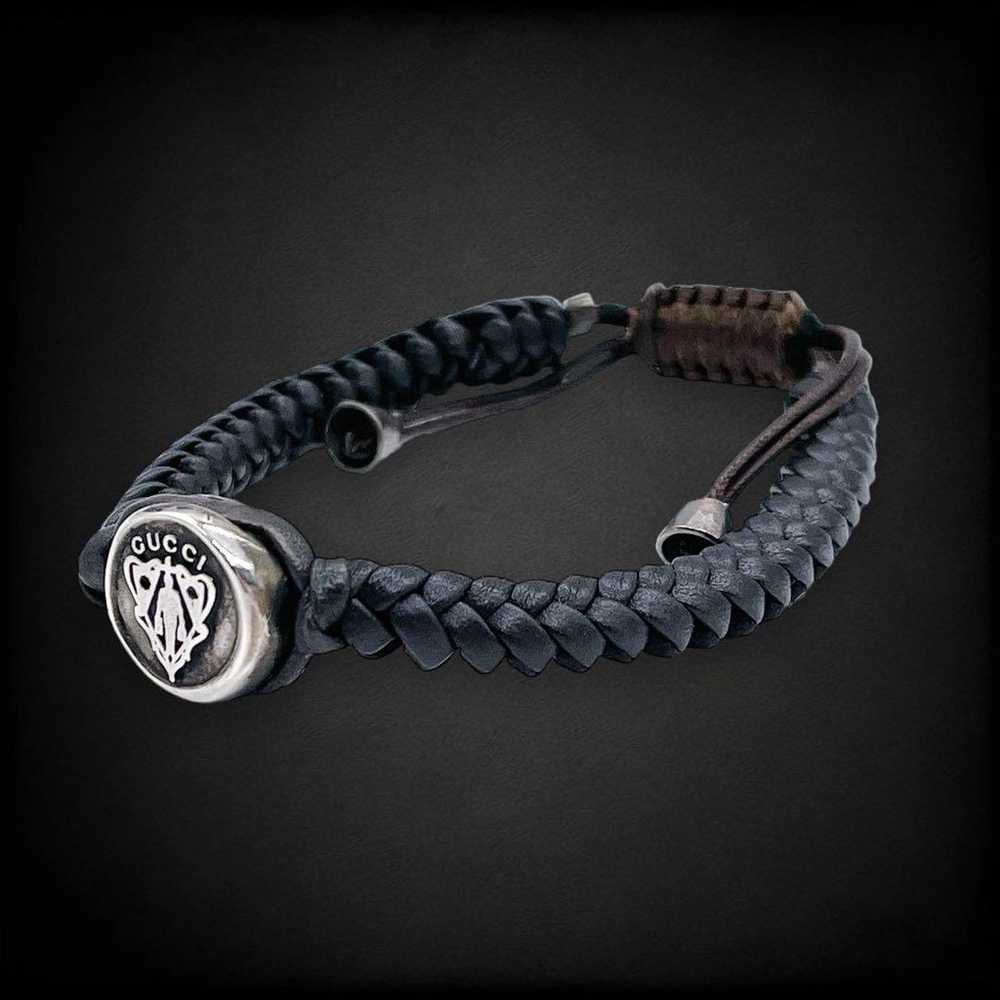 Gucci Bracelet Emblem Crest Leather Black Silver … - image 3