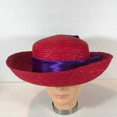 Vintage Womens Woven Hat Red Hat Society Purple B… - image 1