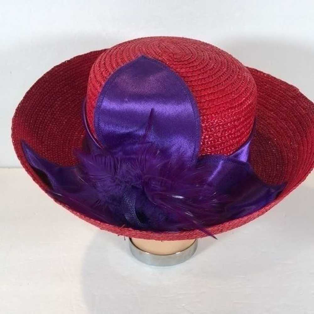 Vintage Womens Woven Hat Red Hat Society Purple B… - image 3