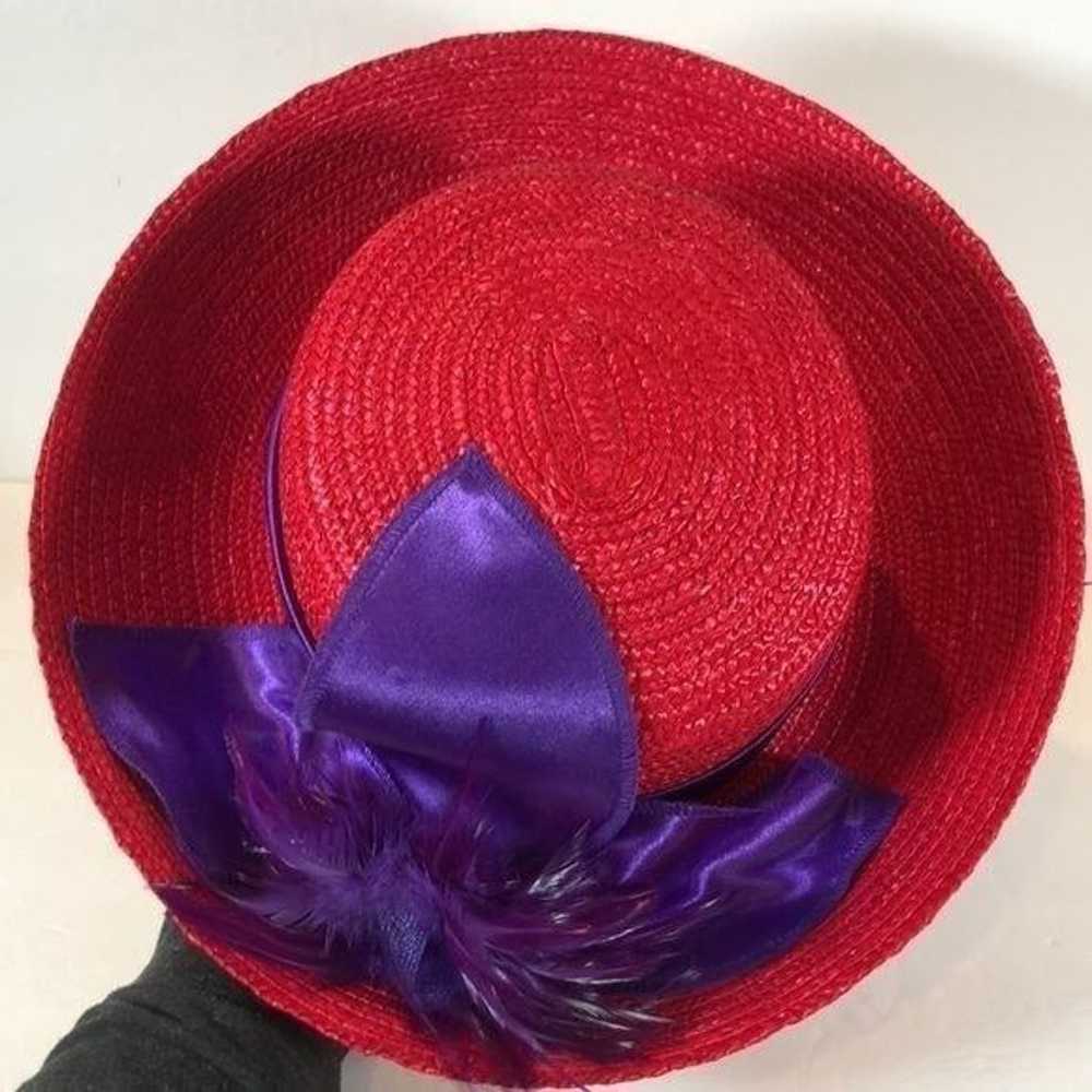 Vintage Womens Woven Hat Red Hat Society Purple B… - image 4